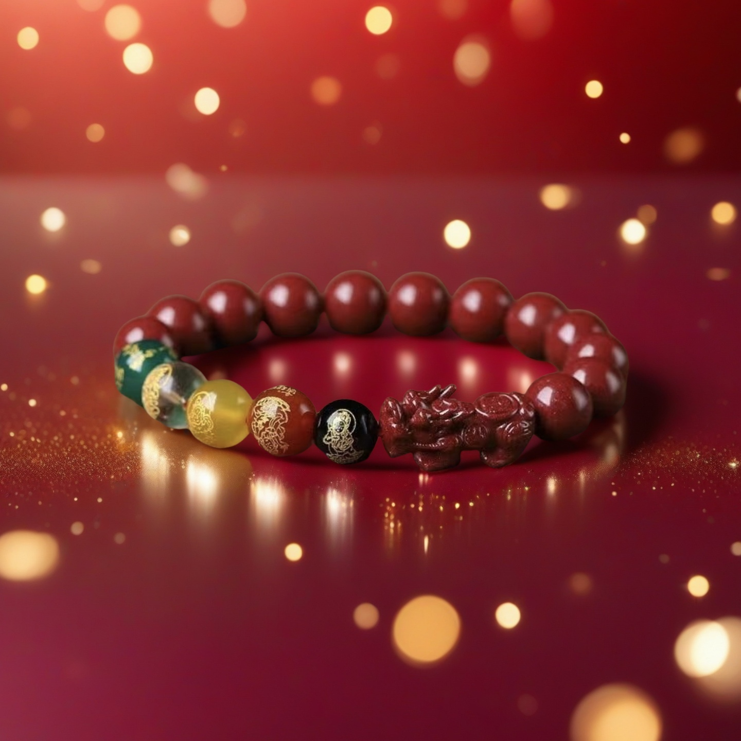 TAOÉ Five Gods of Wealth Cinnabar Bracelet with Lucky Beads: Auspicious Fortune-Bringing Hand Jewelry-Fire