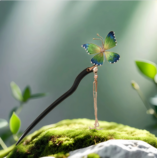 TAOÉ Oriental Classical Intangible Heritage Ronghua Butterfly Ebony Hairstick - Airs-Graceful Flutters