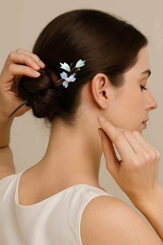 TAOÉ Oriental Style Ronghua Hairstick in Ebony · Intangible Heritage Bloom-Elegantiae-Cerulean Bloom