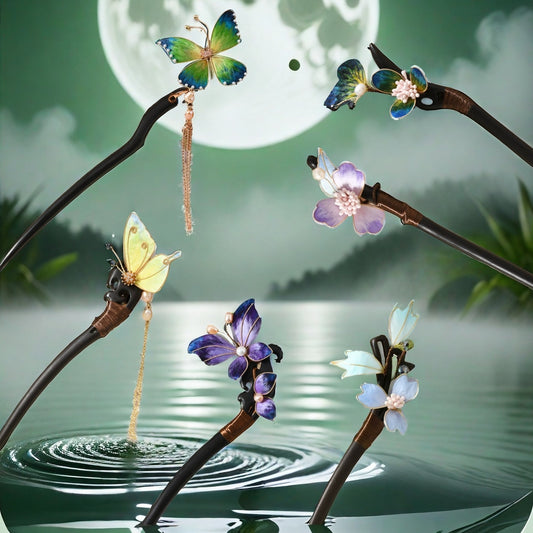 TAOÉ Oriental Classical Intangible Heritage Ronghua Butterfly Ebony Hairstick - Airs-Graceful Flutters