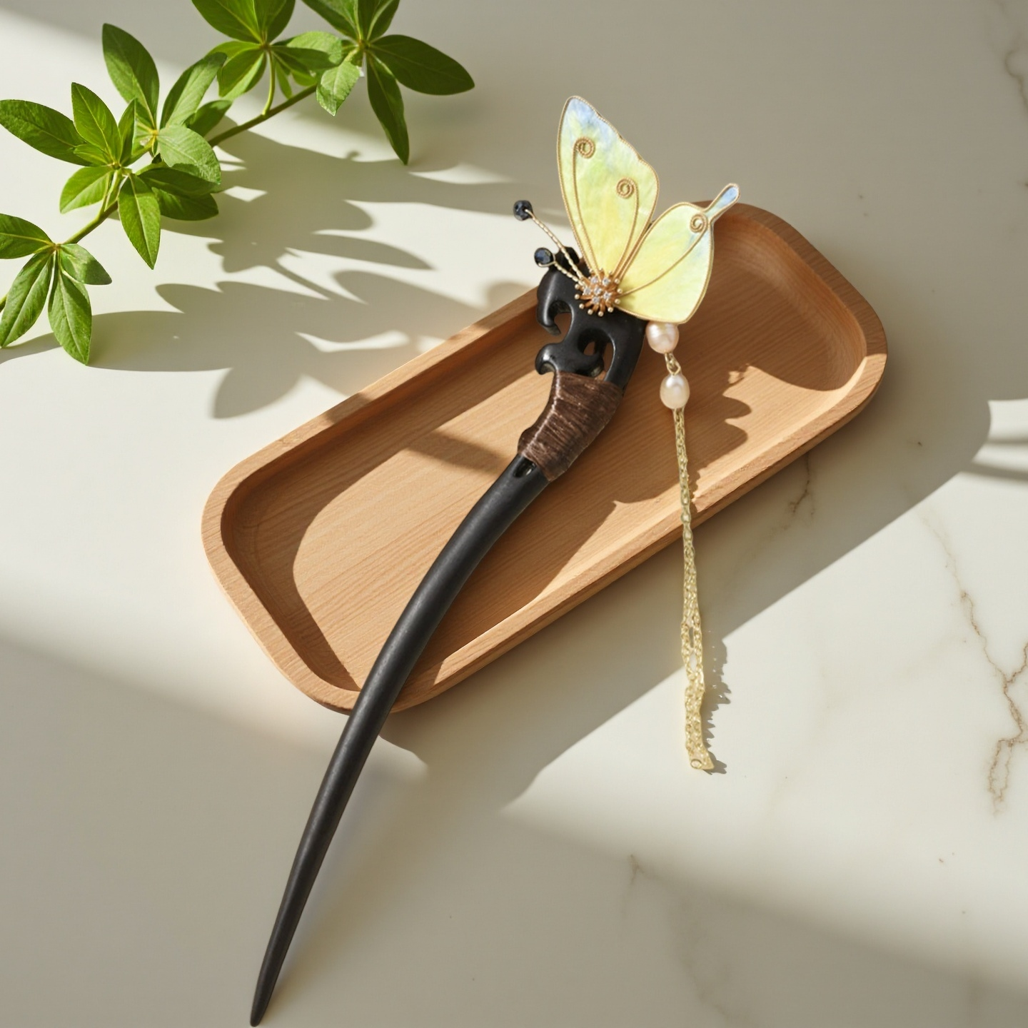 TAOÉ Oriental Intangible Heritage Ronghua Butterfly Ebony Hairstick - Airs-Sunlit Wings