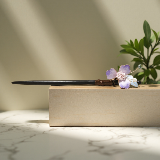 TAOÉ Oriental Style Ronghua Hairstick in Ebony · Intangible Heritage Bloom-Elegantiae-Amethyst Petal